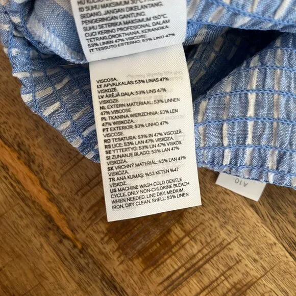 H&M Blue Striped Linen Blend Smocked Jumpsuit Small Beachy Coastal Nautical - Picture 8 of 13